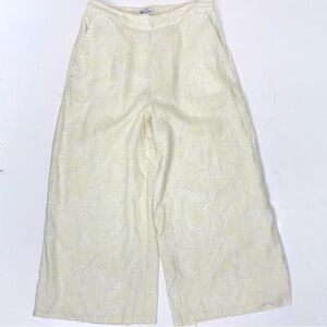 Nicole Miller Women L Wide Leg Pull On Pants European Flax Linen Tropical Crop